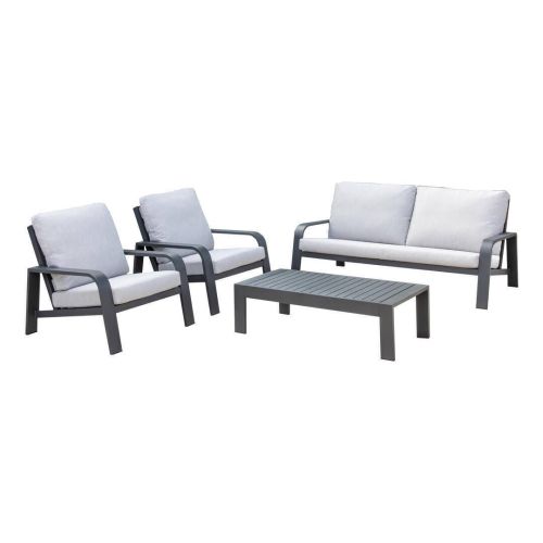 Conjunto de Jardín Aluminio Antracita y Cojines Beige JAÉN