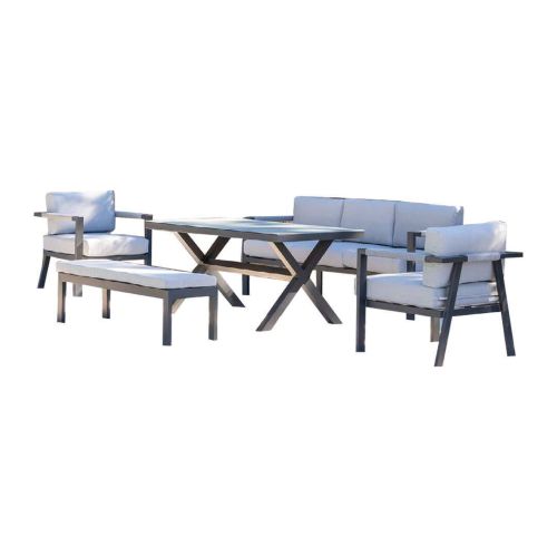 Conjunto de Jardín Aluminio Antracita y Cojines Gris MÁLAGA