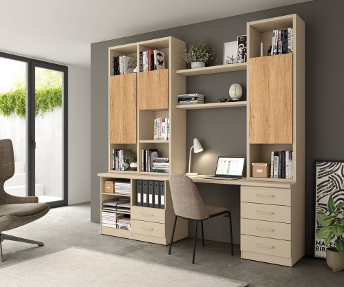 Mueble para Dormitorio con Escritorio LIDER GO 280 Acabado en Perla/Bambú