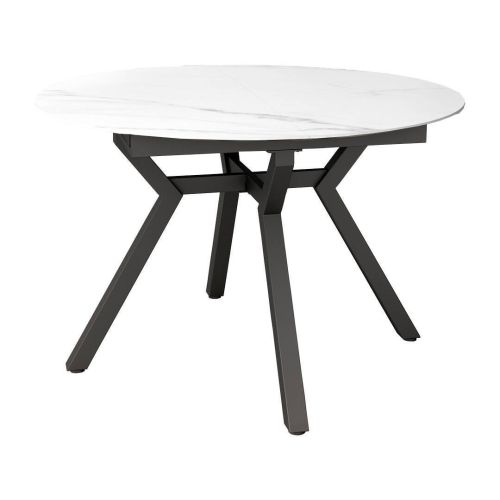 Mesa de Comedor Extensible Redonda 100 cm Negra con Tablero Porcelánico ROSS