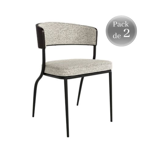 Juego de 2 Sillas con Asientos Tapizados Estructura de Madera Natural y Patas metálicas negras NIMBUS