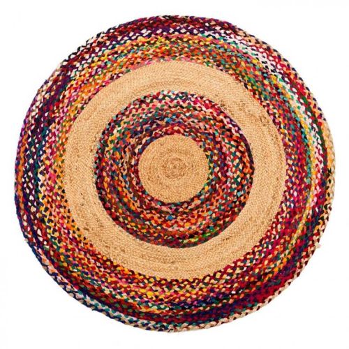 Alfombra circular multicolor de yute-algodón 120x120cm