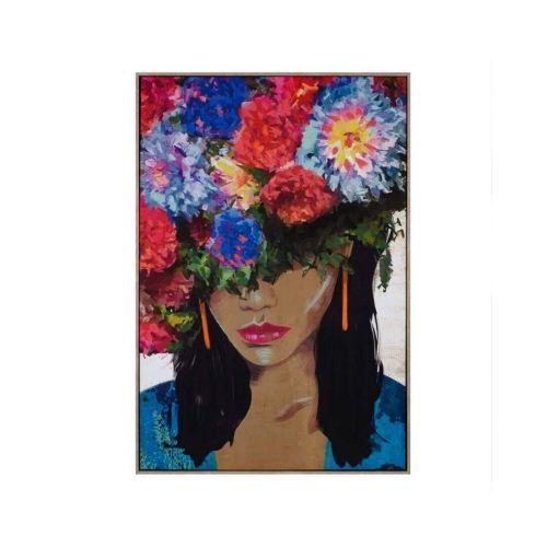 Cuadro con Marco Pintura Mujer con Flores 605763