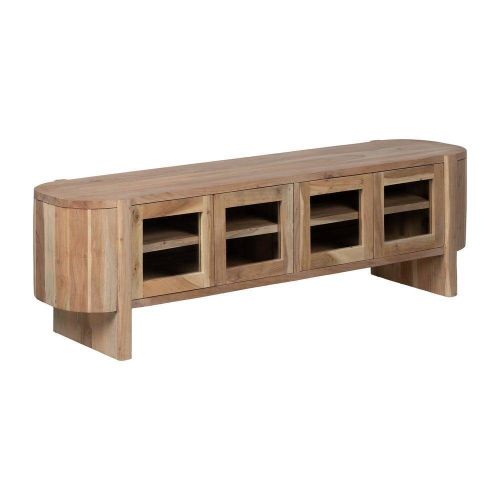 Mueble de TV en Madera Natural con Puertas y Patas Elevadas 180 cm 612846