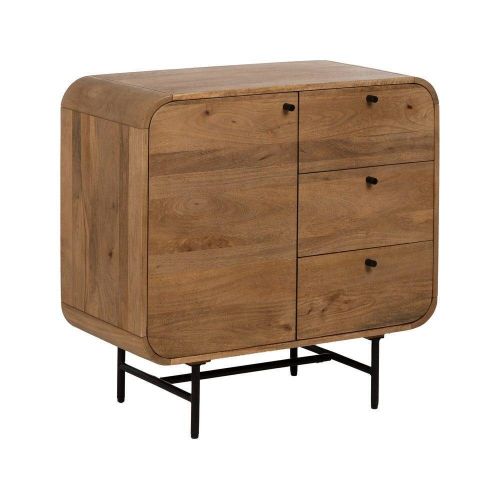Mueble Auxiliar Natural en Madera de Mango con Cajones y Puerta 80 cm 612707