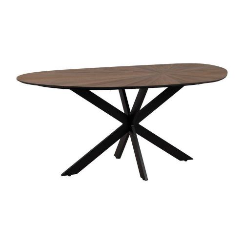 Mesa de Comedor Natural y Negra con Tablero de DM y Patas Metálicas 178 cm 612895