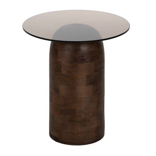 Mesa de Centro de Madera de Mango y Cristal 50 cm 612839