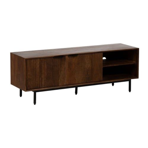 Mueble TV de Madera de Mango y Hierro con 2 Puertas y 2 Huecos 140 cm 612718