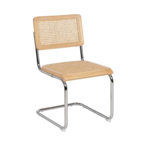 Silla de Madera y Ratán con Patas de Metal Natural 614515