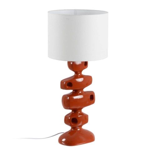Lámpara de Mesa Terracota 78 cm con Tulipa de Lino Blanco 614857