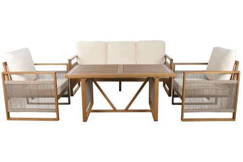 Conjunto de Jardín de Madera de Eucalipto y Cojines Color Beige MB-218317