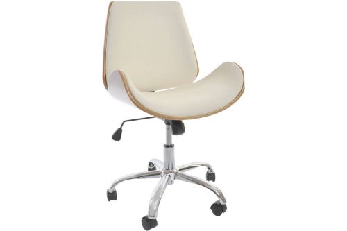 Silla de Oficina Ajustable Base Cromada de Nogal y Poliéster Crema-Marrón 98 cm MB-208340