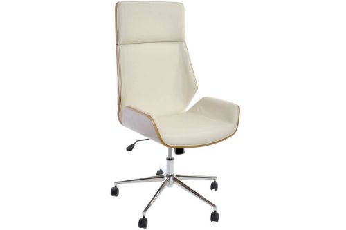 Silla de Oficina Ajustable Base Cromada de Nogal y Poliéster Crema-Marrón 118 cm MB-208341