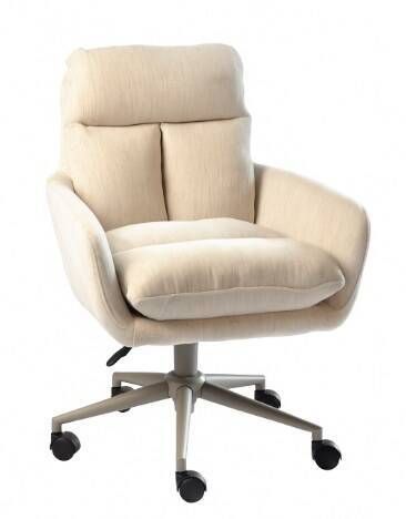 Silla oficina tapizada en poliéster con base metálica y ruedas Beige MB-222430