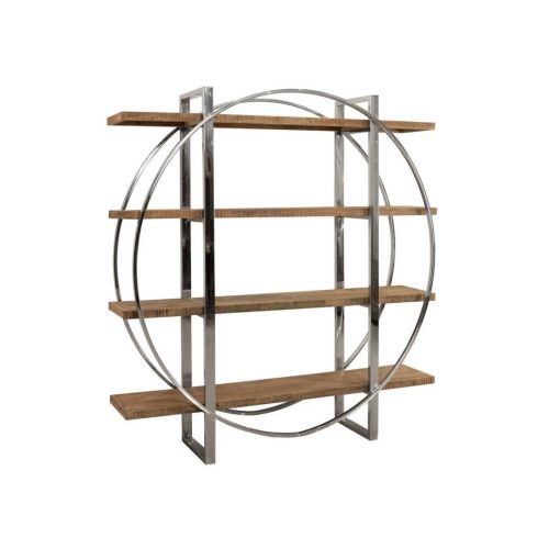 Estantería de madera de acacia con 4 baldas y estructura de acero circular con acabado natural 68-337