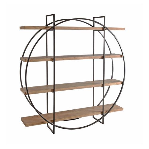 Estantería de madera de acacia con 4 baldas y estructura de acero circular con acabado natural y negro 68-429