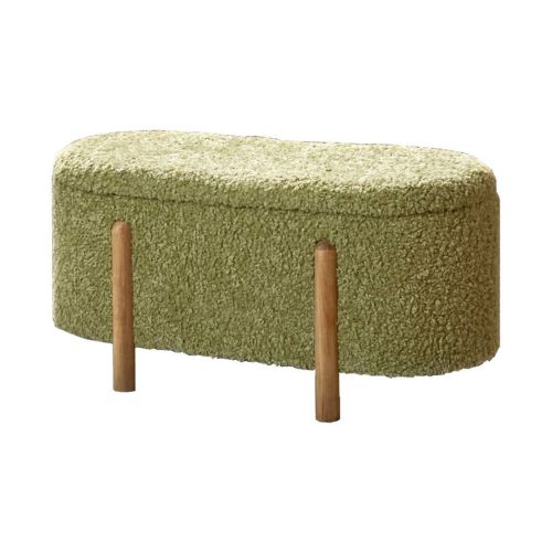 Taburete Descalzador para Pie de Cama Tapizado en Tela Rizo Largo Verde con Patas de Madera Natural MASKINI 33-618
