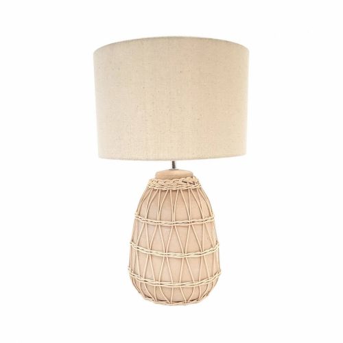 Lámpara de sobremesa Natural ATHIT con Base Trenzada y Pantalla Blanca 51-453
