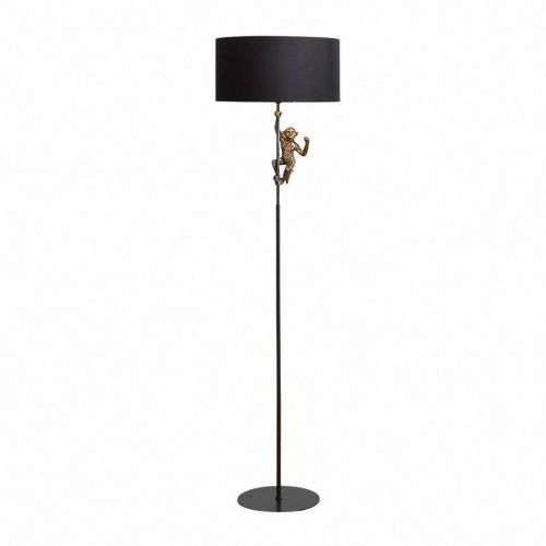 Lámpara de Pie con una Figura de Mono de Resina Color Dorado y Pantalla de Tela Negra 55-469