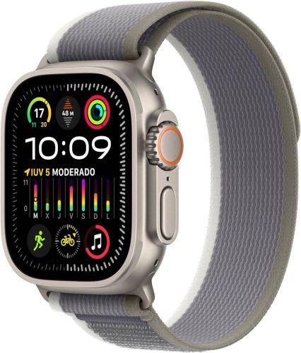 Apple Watch Ultra 2 con correa Loop Trail en color verde/gris