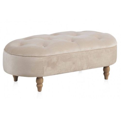 Banqueta en Terciopelo Beige con Patas de Madera GABAR 10277