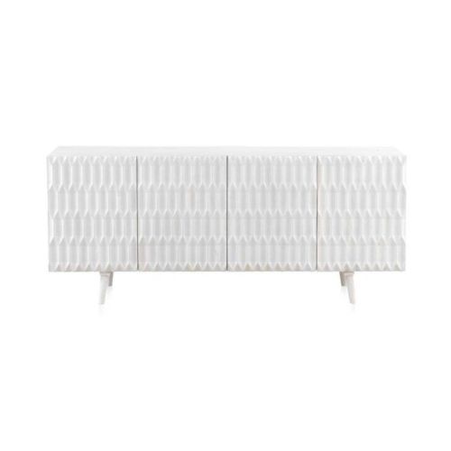 Aparador de madera de mango blanco lavado de 4 puertas y patas de madera GABAR 10690