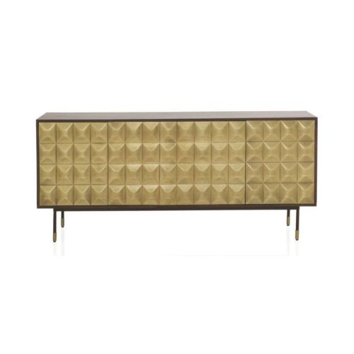 Aparador de 4 puertas de metal dorado y madera maciza de mango y color wengué GABAR 10836