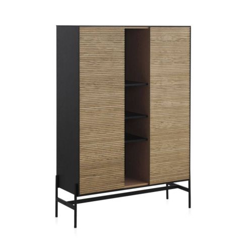 Vitrina chapada en fresno negro con estantes y 2 puertas en natural GABAR 10972