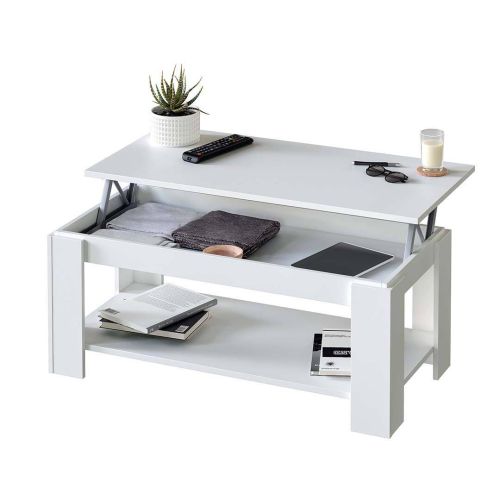 Mesa de centro blanca y brillante con tapa elevable y almacenamiento 001639A