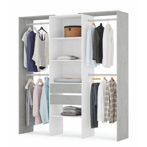 Armario-vestidor TIDY blanco y cemento con estantes, dos cajones y 4 barras 0L8552A