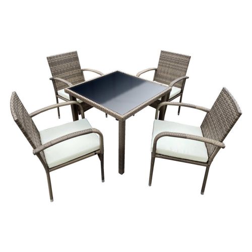 Comedor de Jardín para 4 Comensales de Ratán y Cristal CALIFORNIA SDS013-1