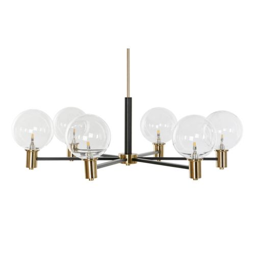 Lámpara de Techo Estructura de Metal Color Dorado y Negro con 6 Bombillas de Cristal LA-206013