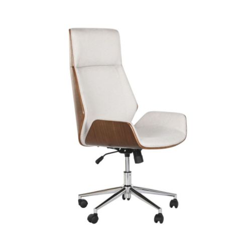 Silla de Oficina Ajustable Base Cromada de Nogal y Poliéster Beige-Marrón de 118 cm MB-221371