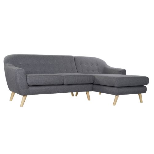 Chaiselongue 3 Plazas Gris con Madera Rubberwood MB-179944