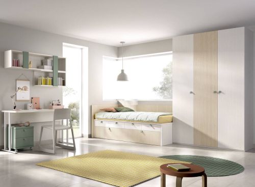 Dormitorio Juvenil con Cama Compacta y Armario MUNDO JOVEN C101