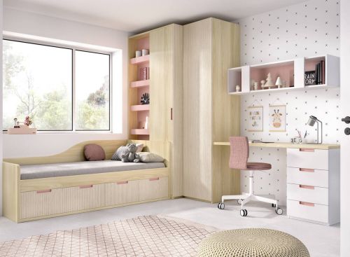 Dormitorio Juvenil con Cama Nido y Armario MUNDO JOVEN C206