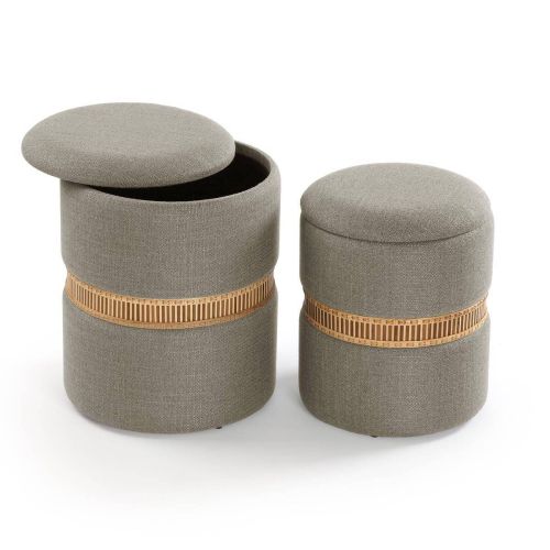 Set de 2 Puff con Almacenaje Gris en Pana y Detalle de Bambú 22050076