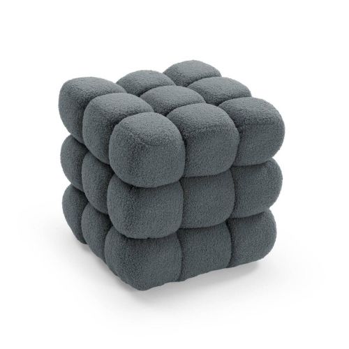 Puf Cuadrado Tapizado en Borreguito Gris HARNETT 42 cm 22640023