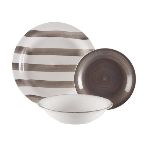 Vajilla de 18 Piezas en Dolomita Blanca y Gris LIGIA 22450128