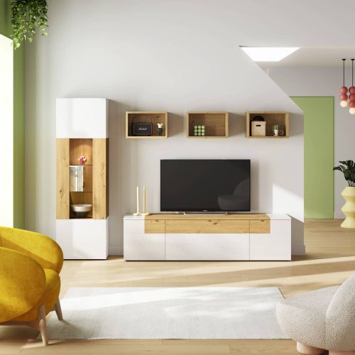 Composición de Salón 260 cm Acabado en Blanco Brillo y Artisan TEMPO 906