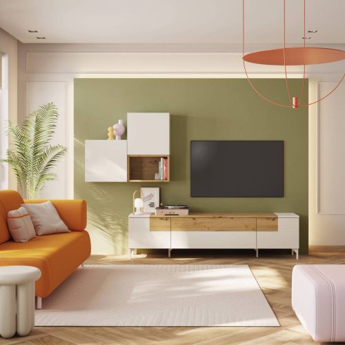 Composición de Salón 250 cm Acabado en Blanco Brillo y Artisan TEMPO 916