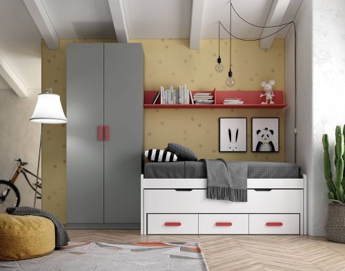 Dormitorio Juvenil LIDER GO Acabados Blanco/Zinc/Terracota