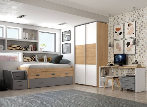 Dormitorio Juvenil LIDER GO 211 Acabados Bambú/Blanco/Zinc