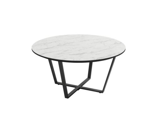 Mesa Auxiliar 80 cm Superficie Acabado Piedra de MDF con Patas de Metal Negro EGEO