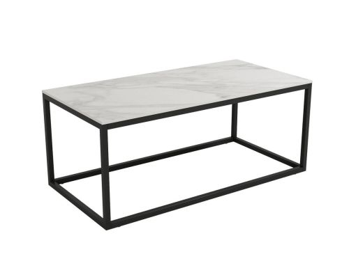 Mesa centro con estructura metálica negra y sobre porcelánico acabado piedra BALEAR