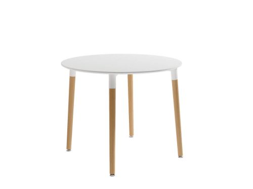 Mesa de comedor Fija Redonda con Patas de Madera y Sobre de MDF Lacado CARIBE 90 cm