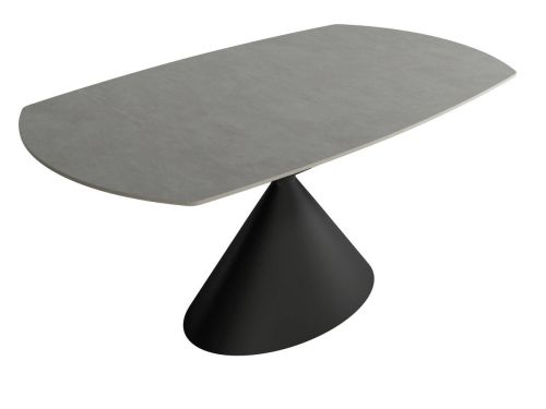 Mesa de Comedor Extensible Ovalada Estructura Metálica Negra Sobre de Porcelánico Acabado Piedra RIN
