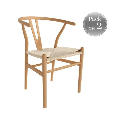 Juego de dos sillas con Asiento de Cuerda Natural y Estructura de Madera Haya Natural ETNA CG1914HC