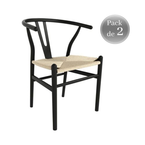 Juego de dos sillas con Asiento de Cuerda Natural y Estructura de Madera Haya Negra ETNA CG3002NC