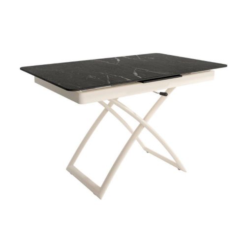 Mesa Porcelánica Elevable Extensible con Ruedas Estructura Marfil LENA